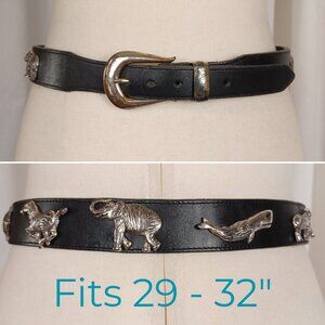 90s Vintage Endangered Animals Leather Belt, Size 30, Fits 29 - 32"